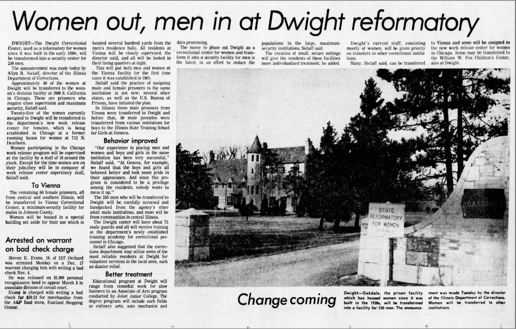 Women out, men in at Dwight reformatory